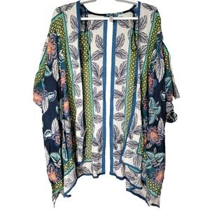 Francescas Womens Swimsuit Cover Up Tunic Small Short Sleeve Floral BOHO Hippie